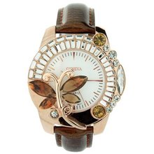 Butterfly Adorned w/ Rhinestones & snakeskin textured Strap - Brown
