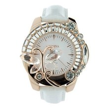 Butterfly Adorned w/ Rhinestones & snakeskin textured Strap - White