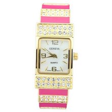Classic Cuff Style w/ Rhinestone Accents - Fuchsia/Gold