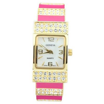 Classic Cuff Style w/ Rhinestone Accents - Fuchsia/Gold