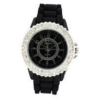 Classic Large Round Face Silicone w/ Crystal Accents - Black