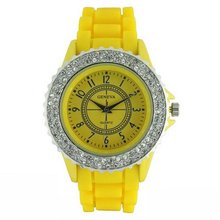 Classic Large Round Face Silicone w/ Crystal Accents- Yellow