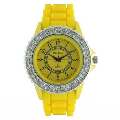 Classic Large Round Face Silicone w/ Crystal Accents- Yellow