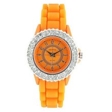 Classic Small Round Face Silicone w/ Crystal Accents - Orange