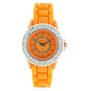 Classic Small Round Face Silicone w/ Crystal Accents - Orange