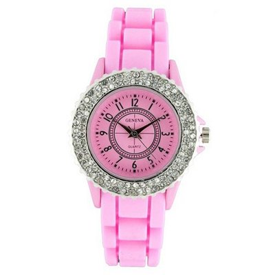 Classic Small Round Face Silicone w/ Crystal Accents - Pink