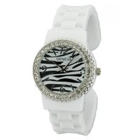 Crystal Embellished Bangle Style w/ Zebra Print Design- White