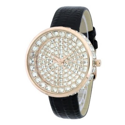 Fashion Chic w/ Rhinestone Embellished Dial - Black