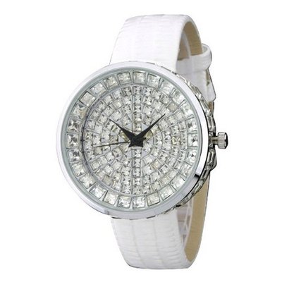Fashion Chic w/ Rhinestone Embellished Dial - White