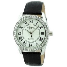 Fashion Chic w/ Rhinestones & snakeskin textured Strap - Black/Silver