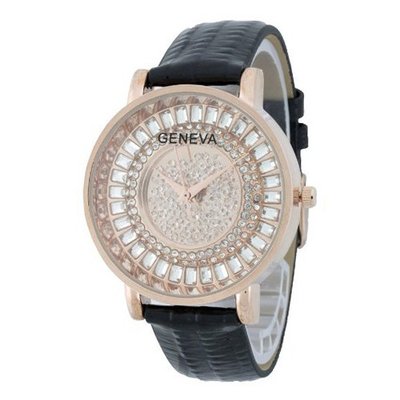 Fashion Chic w/ Rhinestones & snakeskin textured Strap - Black