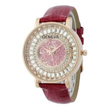 Fashion Chic w/ Rhinestones & snakeskin textured Strap - Fuchsia