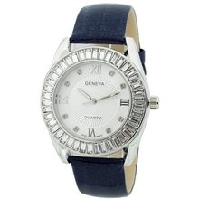 Fashion Chic w/ Rhinestones & snakeskin textured Strap - Navy/Silver