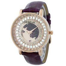 Fashion Chic w/ Rhinestones & snakeskin textured Strap - Purple