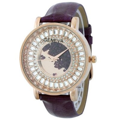 Fashion Chic w/ Rhinestones & snakeskin textured Strap - Purple