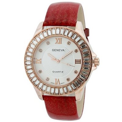 Fashion Chic w/ Rhinestones & snakeskin textured Strap - Red/Gold