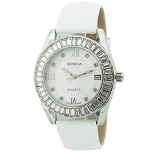 Fashion Chic w/ Rhinestones & snakeskin textured Strap - White/Silver