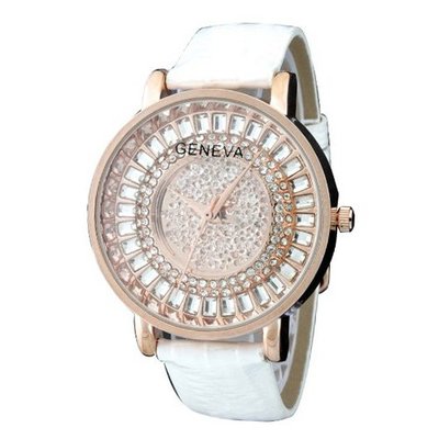 Fashion Chic w/ Rhinestones & snakeskin textured Strap - White