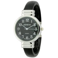 Petite Cuff with Round Dial and Sophisticated Lizard Texture Design - Black