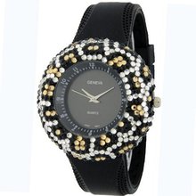Rhinestone Face in Snakeskin Design - Black/Yellow