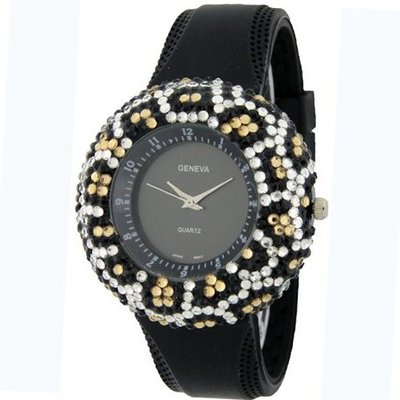 Rhinestone Face in Snakeskin Design - Black/Yellow
