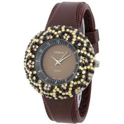 Rhinestone Face in Snakeskin Design - Brown