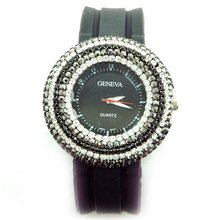 Rhinestone Face w/ Stripe Design - Black