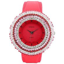 Rhinestone Face w/ Stripe Design - Red