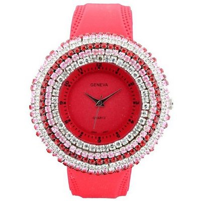 Rhinestone Face w/ Stripe Design - Red