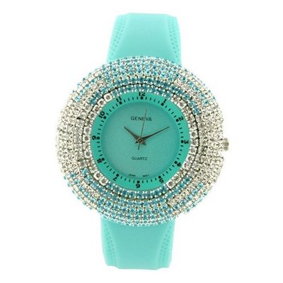 Rhinestone Face w/ Two-Tone Design - Aqua