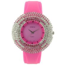 Rhinestone Face w/ Two-Tone Design - Fuchsia