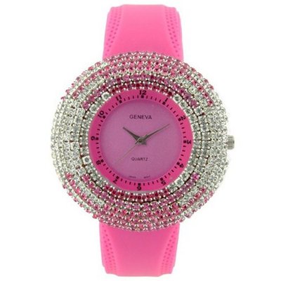 Rhinestone Face w/ Two-Tone Design - Fuchsia