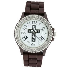 Round Face Silicone Style w/ Cross Symbol - Brown