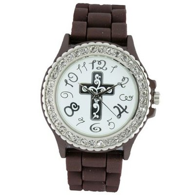 Round Face Silicone Style w/ Cross Symbol - Brown