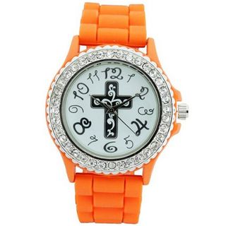 Round Face Silicone Style w/ Cross Symbol - Orange