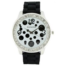 Round Face Silicone w/ Polka Dots and Crystal Accents - Black