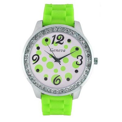 Round Face Silicone w/ Polka Dots and Crystal Accents - Lime