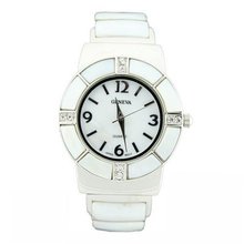 Shell & Rhinestone Detailed in Cuff Bracelet Style - Silver/White