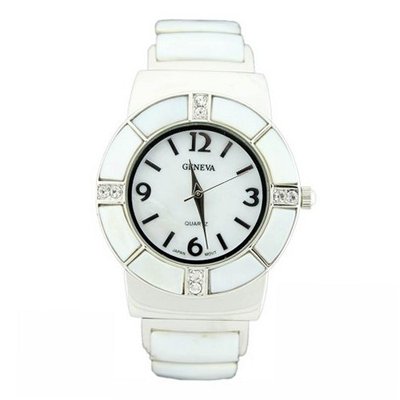 Shell & Rhinestone Detailed in Cuff Bracelet Style - Silver/White