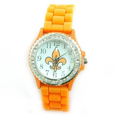 Small Round Face Silicone w/ Crystal Accents & Fleur de Lis Symbol -Orange