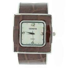 Square Cuff w/ Croco Texture Design - Dark Brown