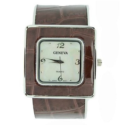 Square Cuff w/ Croco Texture Design - Dark Brown