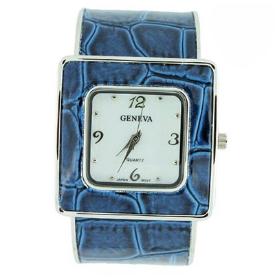 Square Cuff w/ Croco Texture Design - Navy Blue