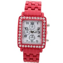Square Face Rhinestone - Red
