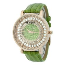uHPW Fashion Chic w/ Rhinestones & snakeskin textured Strap - Green 