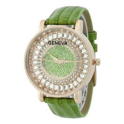 uHPW Fashion Chic w/ Rhinestones & snakeskin textured Strap - Green 