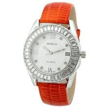uHPW Fashion Chic w/ Rhinestones & snakeskin textured Strap - Orange/Silver 