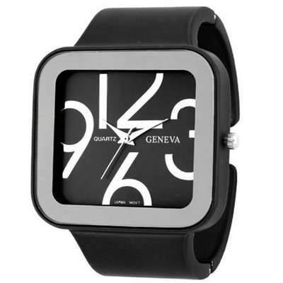 uHPW New Age Fashion Cuff with Square Face and Matte Chic Finish - Black 