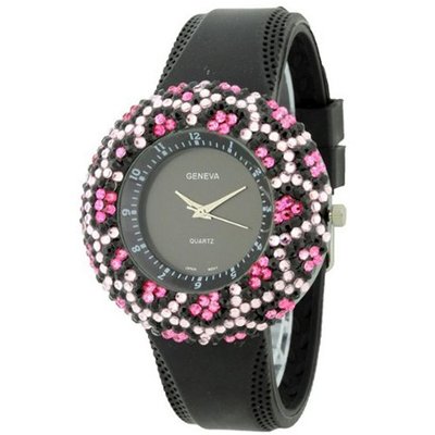 uHPW Rhinestone Face in Snakeskin Design - Black/Pink 