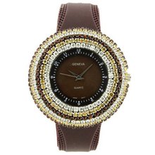 uHPW Rhinestone Face w/ Stripe Design - Brown 